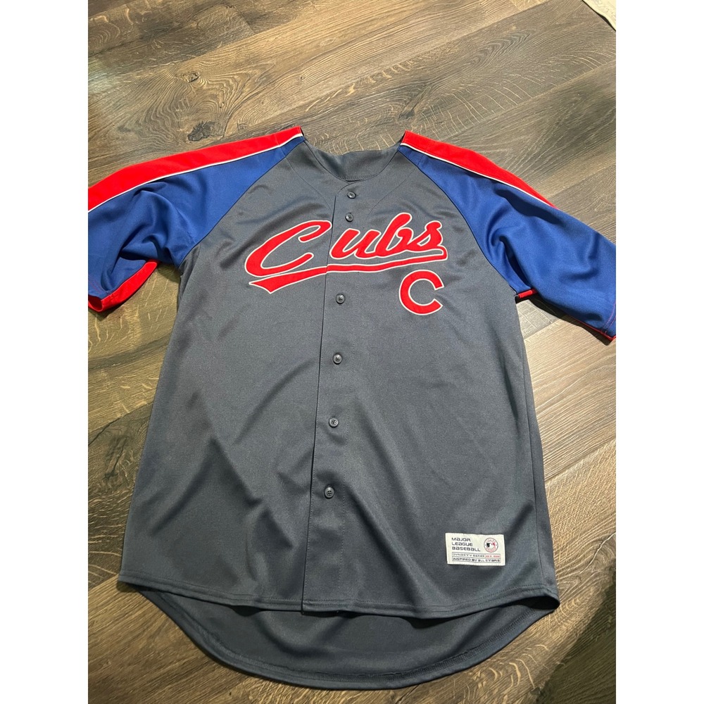 Dynasty Series Chicago Cubs Baseball Jersey Mens Large Grey Blue MLB Button Up